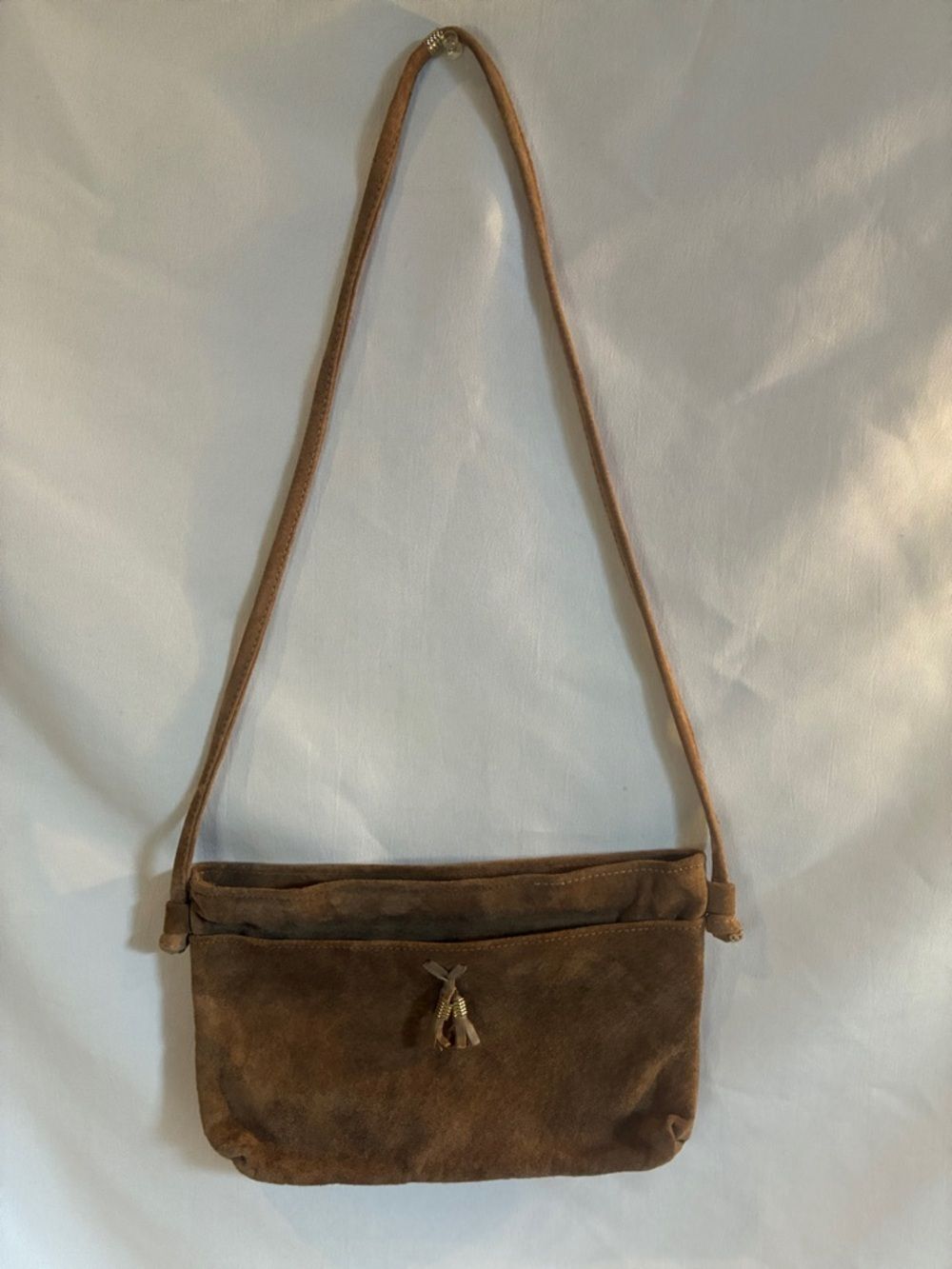 Vintage Tan or Brown authentic Suede Shoulder Bag practical minimalist design